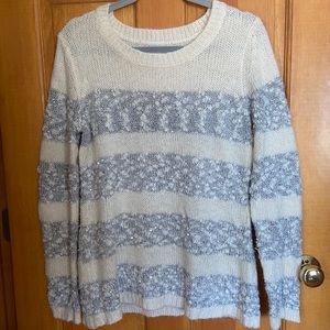 Cream and Grey Cozy Sparkle Stripe Sweater